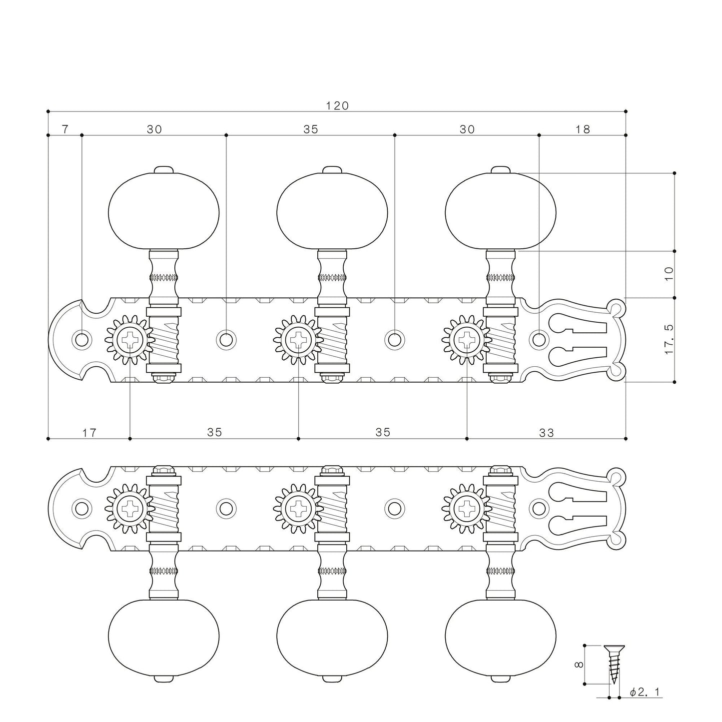 NEW Gotoh 35P3600T-1W Classical Guitar Tuning Machine Heads w/ Screws - TWO-TONE