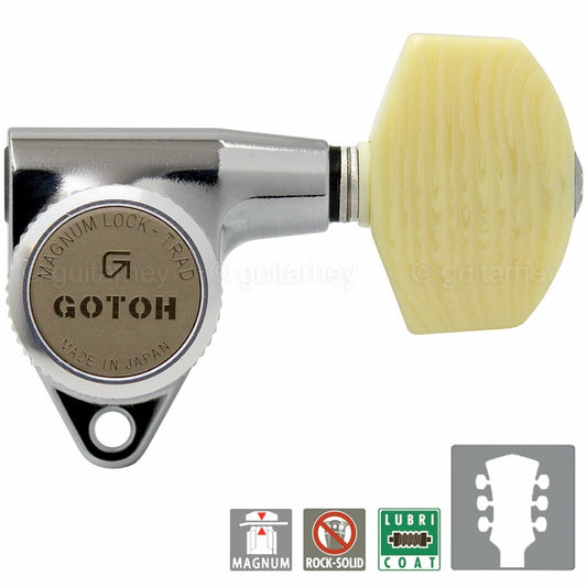 NEW Gotoh SG301-M01 MGT L3+R3 Locking Tuners w/ LARGE IVORY Buttons 3x3 - CHROME