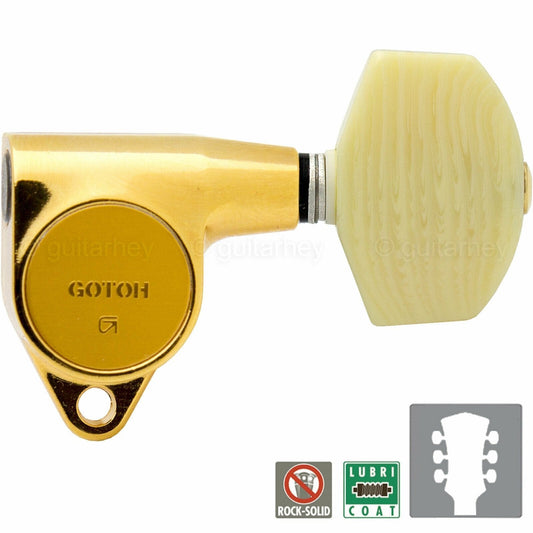 NEW Gotoh SG301-M01 L3+R3 Tuning Keys w/ Large IVORY Buttons Set 3x3 - GOLD