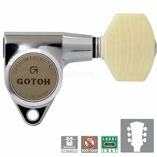 NEW Gotoh SG301-M07 MGT L3+R3 Locking Tuners w/ SMALL IVORY Buttons 3x3 - CHROME