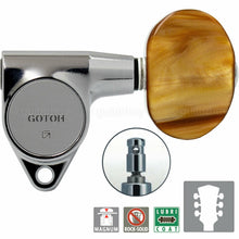 Load image into Gallery viewer, NEW Gotoh SG301-P2 MG L3+R3 LOCKING Tuners Set LARGE Amber Buttons 3x3 - CHROME