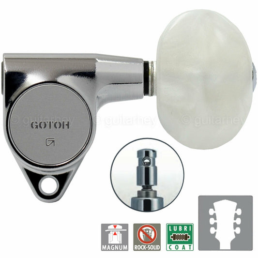 NEW Gotoh SG301-P1 MG L3+R3 LOCKING Tuners Set LARGE Pearl Buttons 3x3 - CHROME