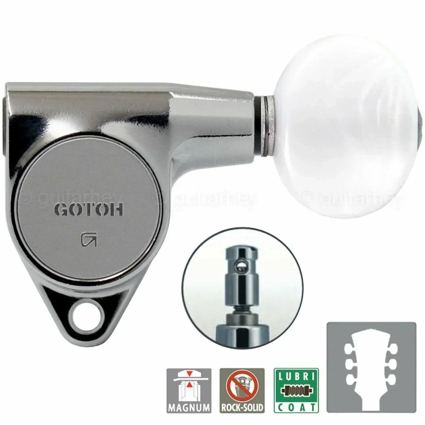 NEW Gotoh SG301-05P1 MG L3+R3 LOCKING Tuners Set SMALL Pearl Buttons 3x3, CHROME