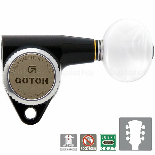 NEW Gotoh SG301-05P1 MGT L3+R3 Locking Tuners Set OVAL Pearl Buttons 3x3 - BLACK