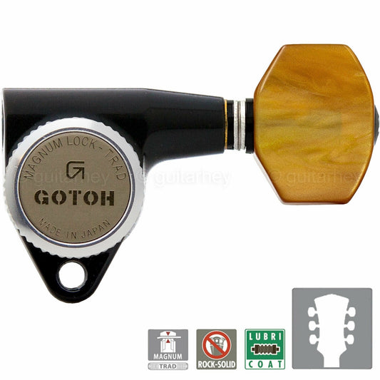 NEW Gotoh SG301-P8 MGT L3+R3 Locking Tuners Set SMALL AMBER Buttons 3x3 - BLACK