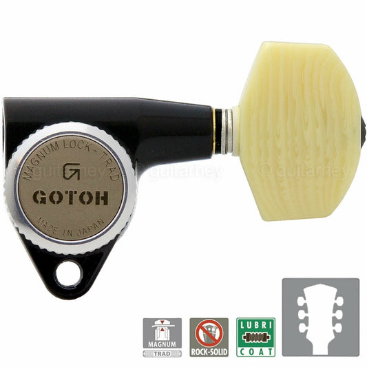 NEW Gotoh SG301-M01 MGT L3+R3 Locking Tuners Set LARGE IVORY Buttons 3x3 - BLACK