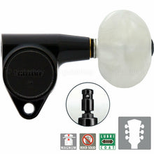 Load image into Gallery viewer, NEW Gotoh SG301-P1 MG L3+R3 Locking Tuners Set LARGE PEARL Buttons 3x3 - BLACK