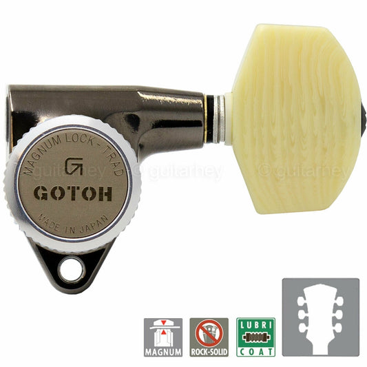 NEW Gotoh SG301-M01 MGT Locking Tuners w/ LARGE IVORY Buttons 3x3 - COSMO BLACK