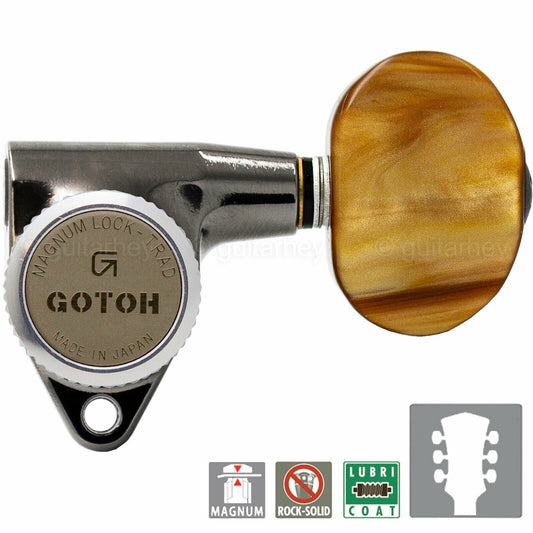 NEW Gotoh SG301-P2 MGT Locking Tuners w/ LARGE AMBER Buttons 3x3 - COSMO BLACK
