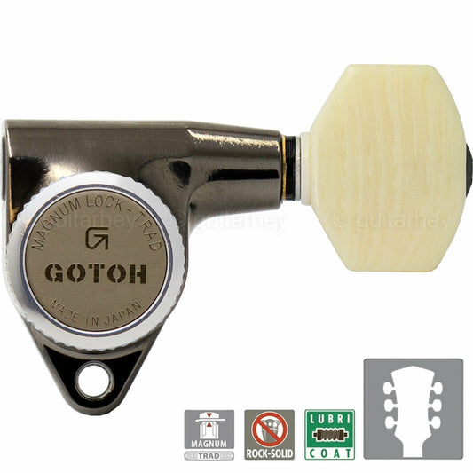 NEW Gotoh SG301-M07 MGT Locking Tuners w/ SMALL IVORY Buttons 3x3 - COSMO BLACK