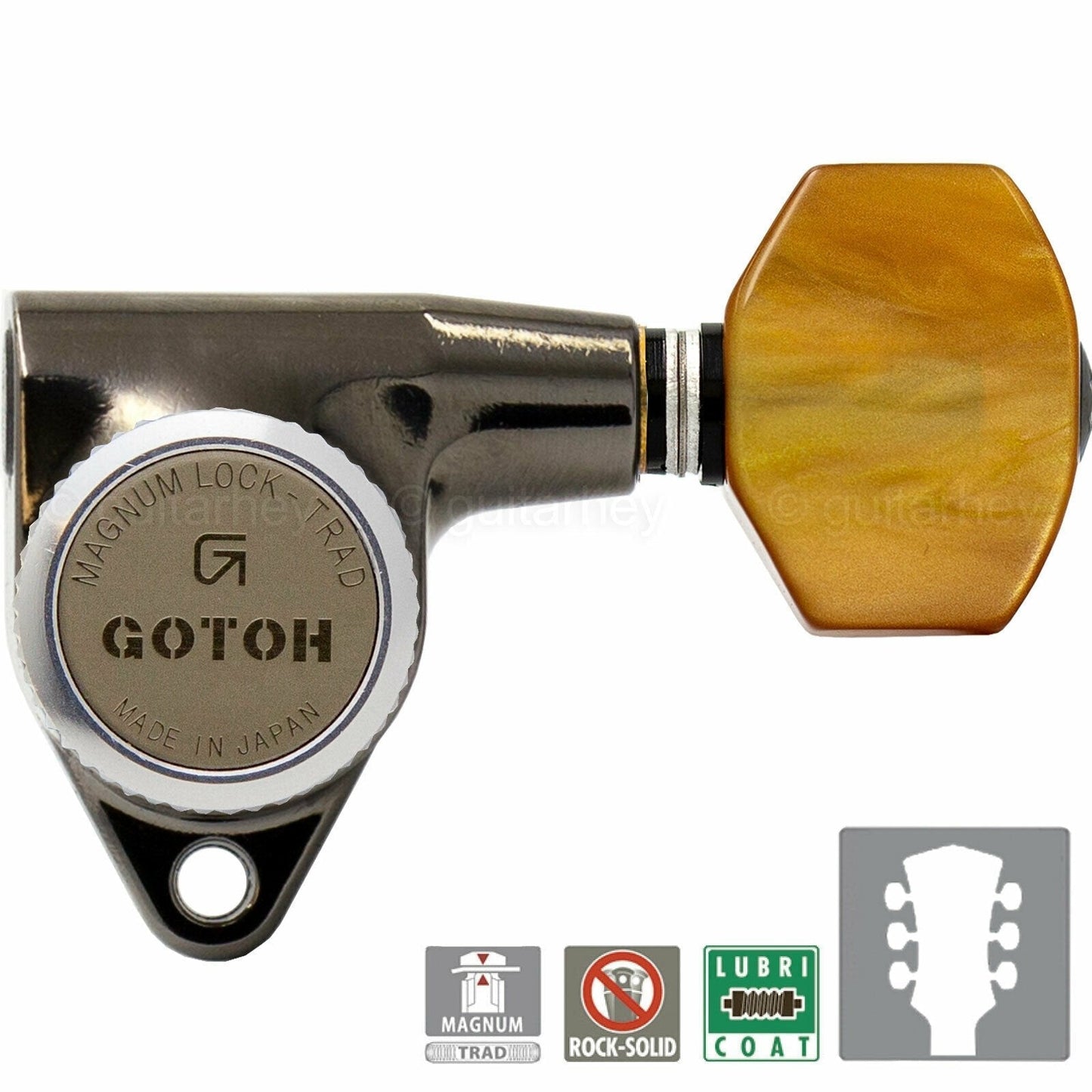 NEW Gotoh SG301-P8 MGT Locking Tuners w/ SMALL AMBER Buttons 3x3 - COSMO BLACK