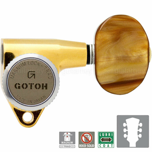 NEW Gotoh SG301-P2 MGT L3+R3 LOCKING Tuners w/ Large AMBER Buttons 3x3 - GOLD