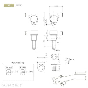 Gotoh SG301-05P1 MG Magnum Locking L3+R3 Set w/ OVAL PEARL Buttons 3x3 - GOLD