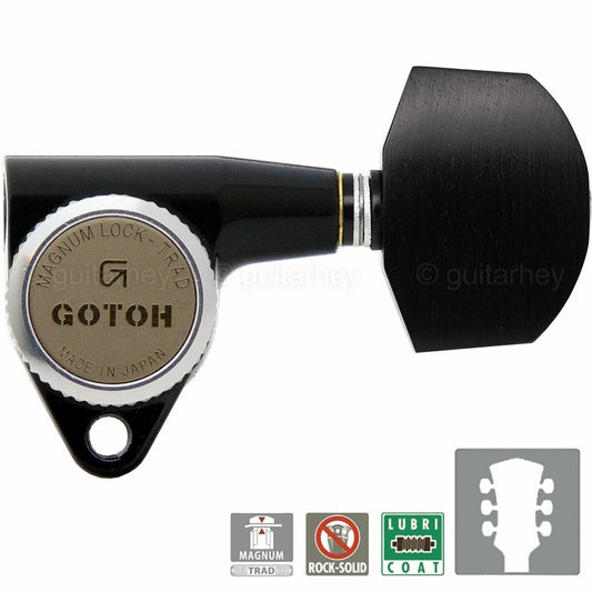 NEW Gotoh SG301-EN01 MGT L3+R3 LOCKING Tuners w/ Large EBONY Buttons 3x3 - BLACK