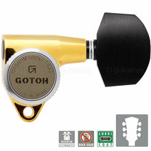 Load image into Gallery viewer, NEW Gotoh SG301-EN01 MGT L3+R3 LOCKING Tuners w/ Large EBONY Buttons 3x3 - GOLD