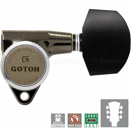 NEW Gotoh SG301-EN01 MGT L3+R3 LOCKING Tuners Large EBONY Keys 3x3 - COSMO BLACK