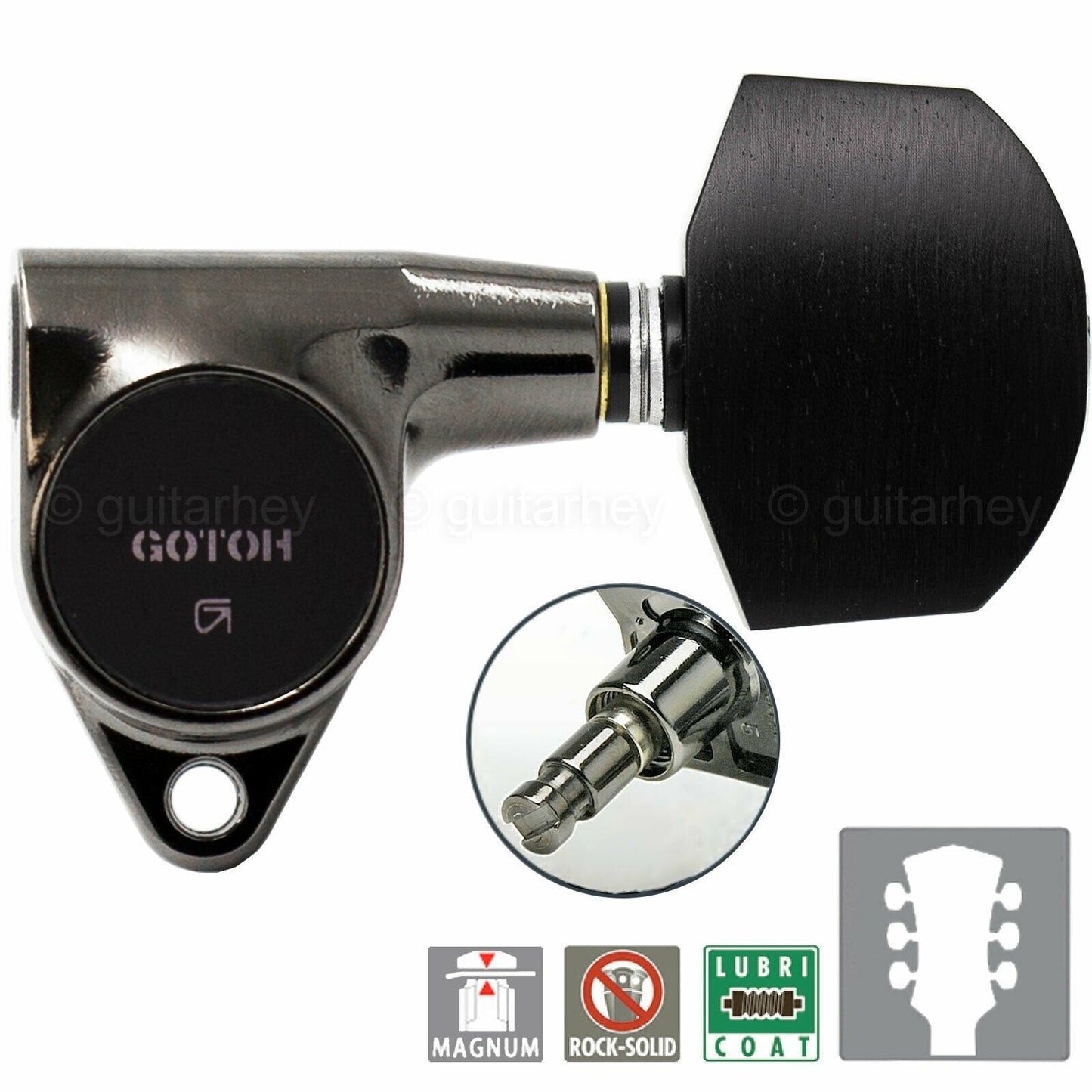 NEW Gotoh SG301-EN01 MG L3+R3 LOCKING Tuners Large EBONY Buttons 3x3 COSMO BLACK