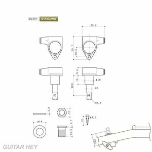 NEW Gotoh SG301-EN01 L3+R3 Tuning Keys w/ Large EBONY Buttons 3x3 - BLACK