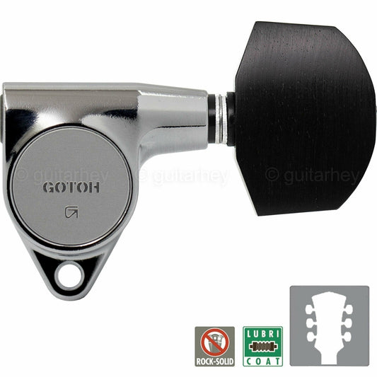 NEW Gotoh SG301-EN01 L3+R3 Tuning Keys w/ Large EBONY Buttons Set 3x3 - CHROME