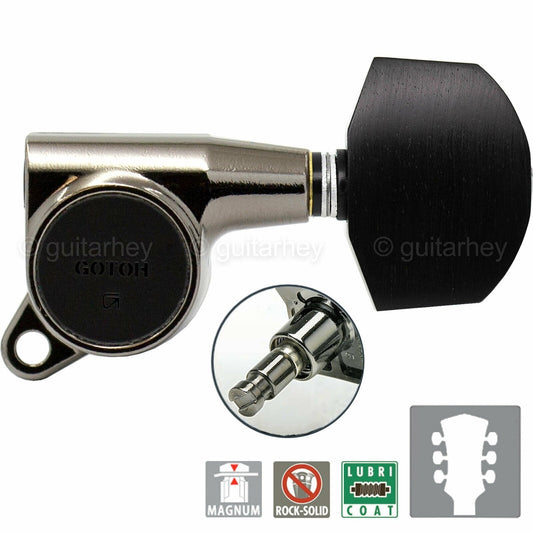 NEW Gotoh SG381-EN01 MG Locking Tuners L3+R3 Large EBONY Buttons 3x3 COSMO BLACK