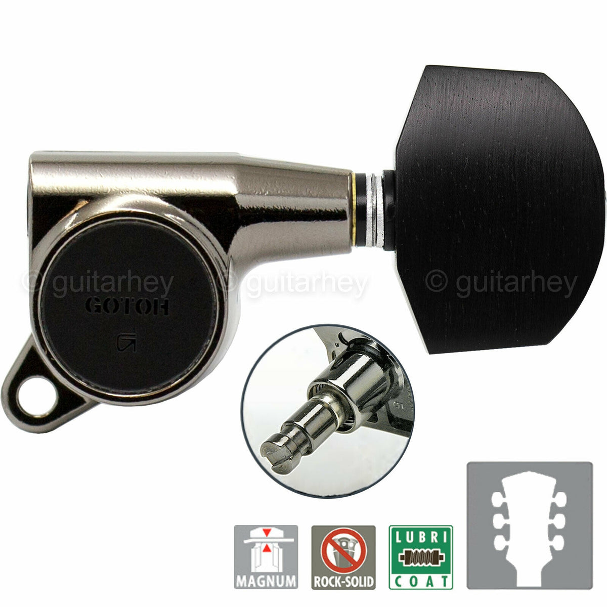 NEW Gotoh SG381-EN01 MG Locking Tuners L3+R3 Large EBONY Buttons 3x3 COSMO BLACK