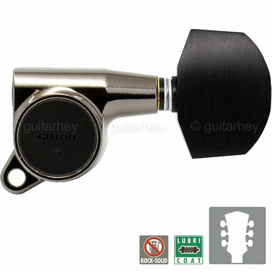 NEW Gotoh SG381-EN01 Guitar Tuning L3+R3 w/ Large EBONY Buttons 3x3, COSMO BLACK