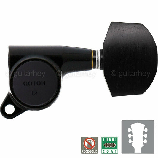 NEW Gotoh SG381-EN01 Guitar Tuning L3+R3 w/ Large EBONY Buttons Set 3x3 - BLACK