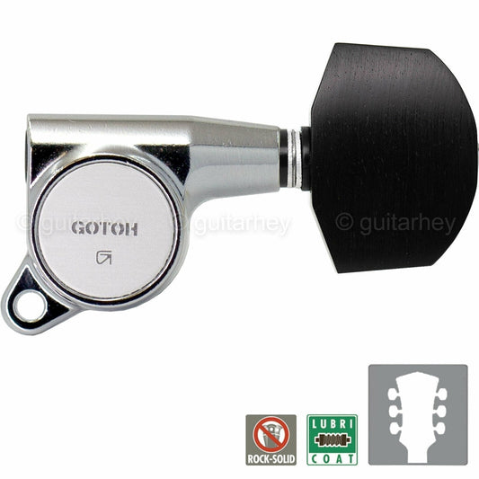 NEW Gotoh SG381-EN01 Guitar Tuning L3+R3 w/ Large EBONY Buttons Set 3x3 - CHROME