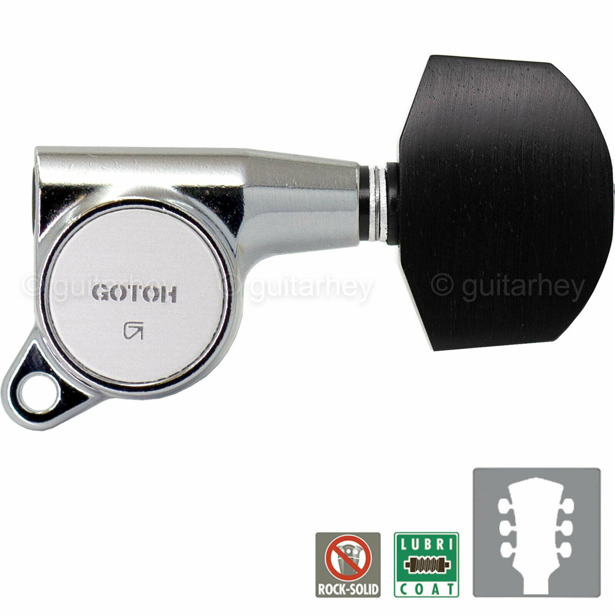 NEW Gotoh SG381-EN01 Guitar Tuning L3+R3 w/ Large EBONY Buttons Set 3x3 - CHROME