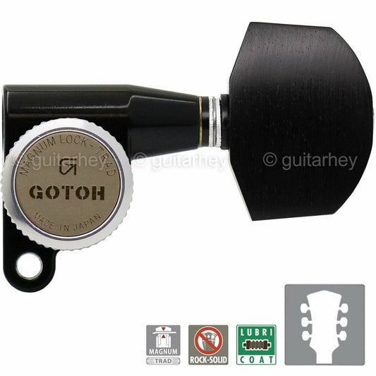 NEW Gotoh SG360-EN01 MGT Locking Tuners L3+R3 Keys Large EBONY Buttons 3x3 BLACK