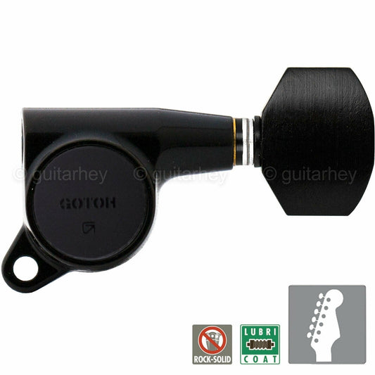 NEW Gotoh SG381-EN07 Guitar Tuners Set 6 in Line w/ Small EBONY Buttons - BLACK