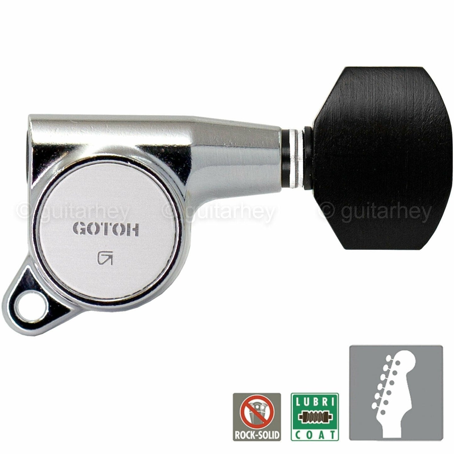 NEW Gotoh SG381-EN07 Guitar Tuners Set 6 in Line w/ Small EBONY Buttons - CHROME