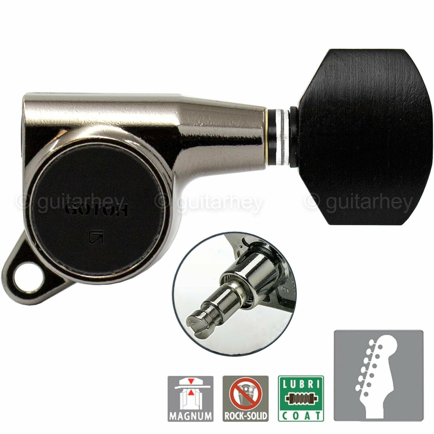 NEW Gotoh SG381-EN07 MG Locking Tuners 6-In-Line Keys EBONY Buttons, COSMO BLACK