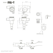 Load image into Gallery viewer, NEW Gotoh SG360-EN07 MGT 6 In-Line Locking Tuners w/ Small EBONY Buttons - GOLD