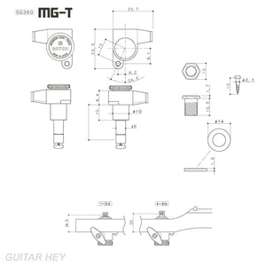 NEW Gotoh SG360-EN07 MGT 6 In-Line Locking Tuners w/ Small EBONY Buttons - GOLD