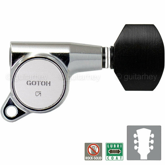 NEW Gotoh SG381-EN07 Guitar Tuning L3+R3 w/ Small EBONY Buttons Set 3x3 - CHROME
