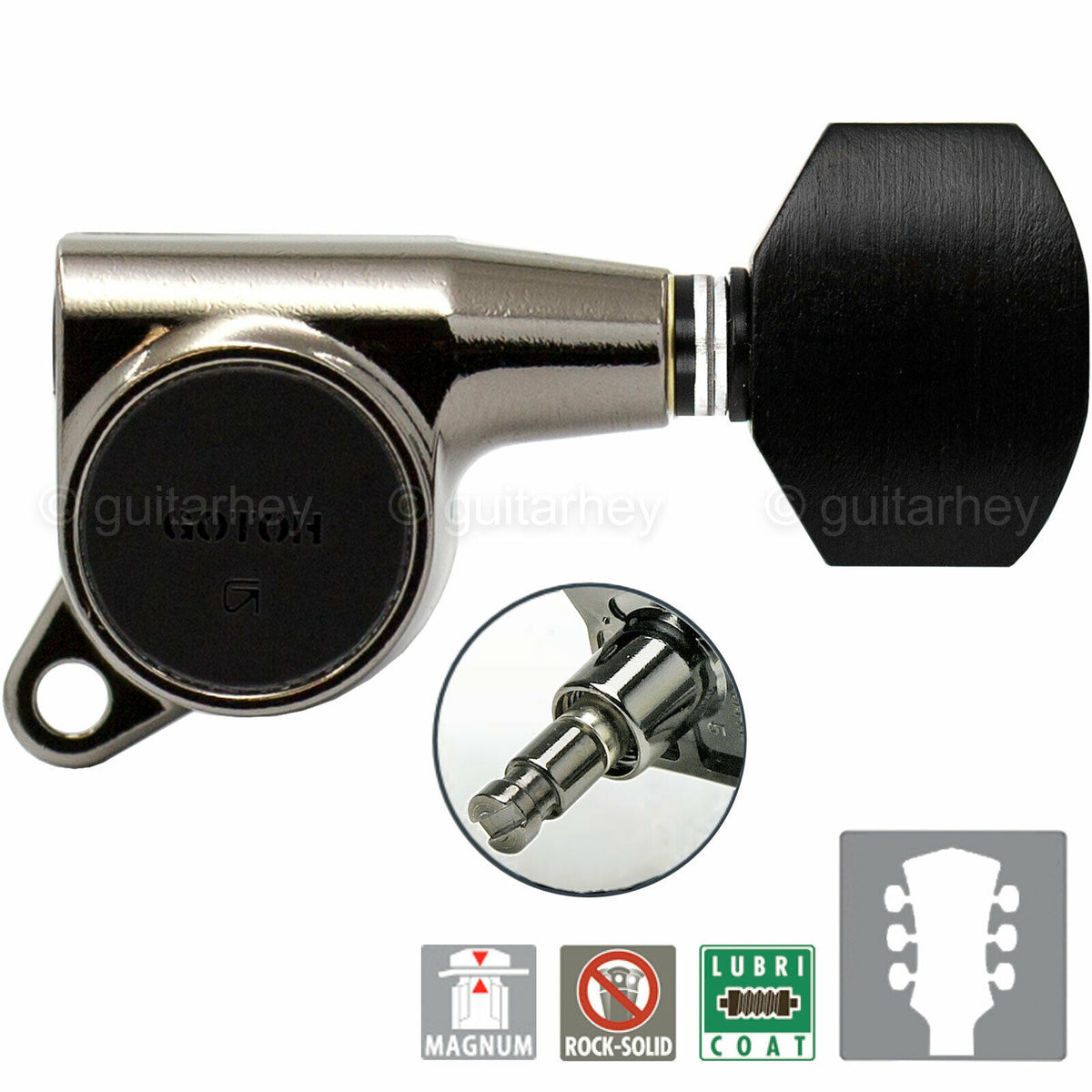 NEW Gotoh SG381-EN07 MG Locking Tuners L3+R3 Small EBONY Buttons 3x3 COSMO BLACK