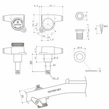 Load image into Gallery viewer, NEW Gotoh SG381-EN07 MGT Locking Tuners L3+R3 Small EBONY Buttons 3x3 - CHROME