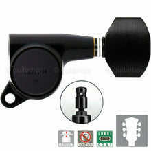 Load image into Gallery viewer, NEW Gotoh SG381-EN07 MG Locking Tuners L3+R3 w/ Small EBONY Buttons 3x3 - BLACK