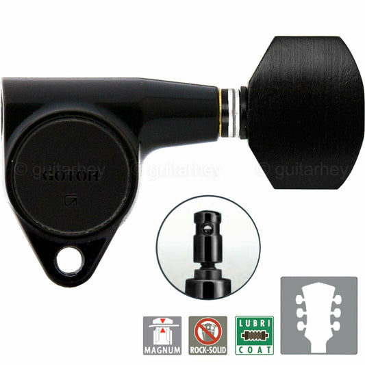 NEW Gotoh SG301-EN07 MG L3+R3 LOCKING Tuners Set Small EBONY Buttons 3x3, BLACK