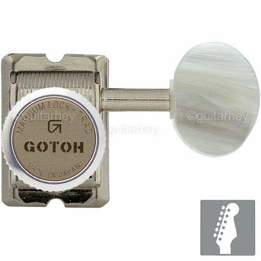 NEW Gotoh SD91-P5W MGT Locking Tuners Set 6 in line STAGGERED Pearl key - NICKEL