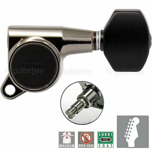 NEW Gotoh SG381-B07 MG LOCKING 6 in line Tuners Set Plastic Buttons, COSMO BLACK