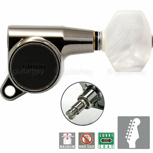 NEW Gotoh SG381-P7 MG LOCKING 6 in line Tuners Set PEARLOID Buttons, COSMO BLACK
