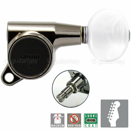 NEW Gotoh SG381-05P1 MG LOCKING 6 in line Tuner Set PEARLOID Buttons COSMO BLACK