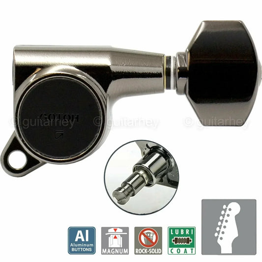 NEW Gotoh SG381-AB07 MG LOCKING 6 in line Tuner Set ALUMINUM Buttons COSMO BLACK