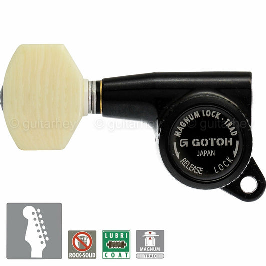 NEW Gotoh SG381-M07 MGTB Locking Tuners Set 6 in line LEFT HANDED TREBLE - BLACK