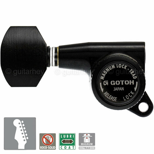 NEW Gotoh SG381-EN07 MGTB Locking Tuners Set 6 in line LEFT HANDED TREBLE, BLACK