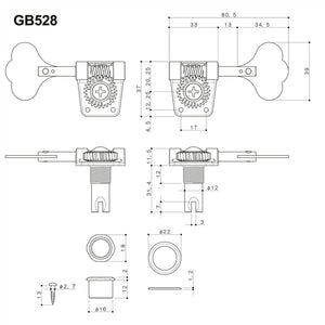 NEW Gotoh Res-O-Lite GB528 Vintage Style Bass L4+R1 Set Lightweight 4x1 - NICKEL