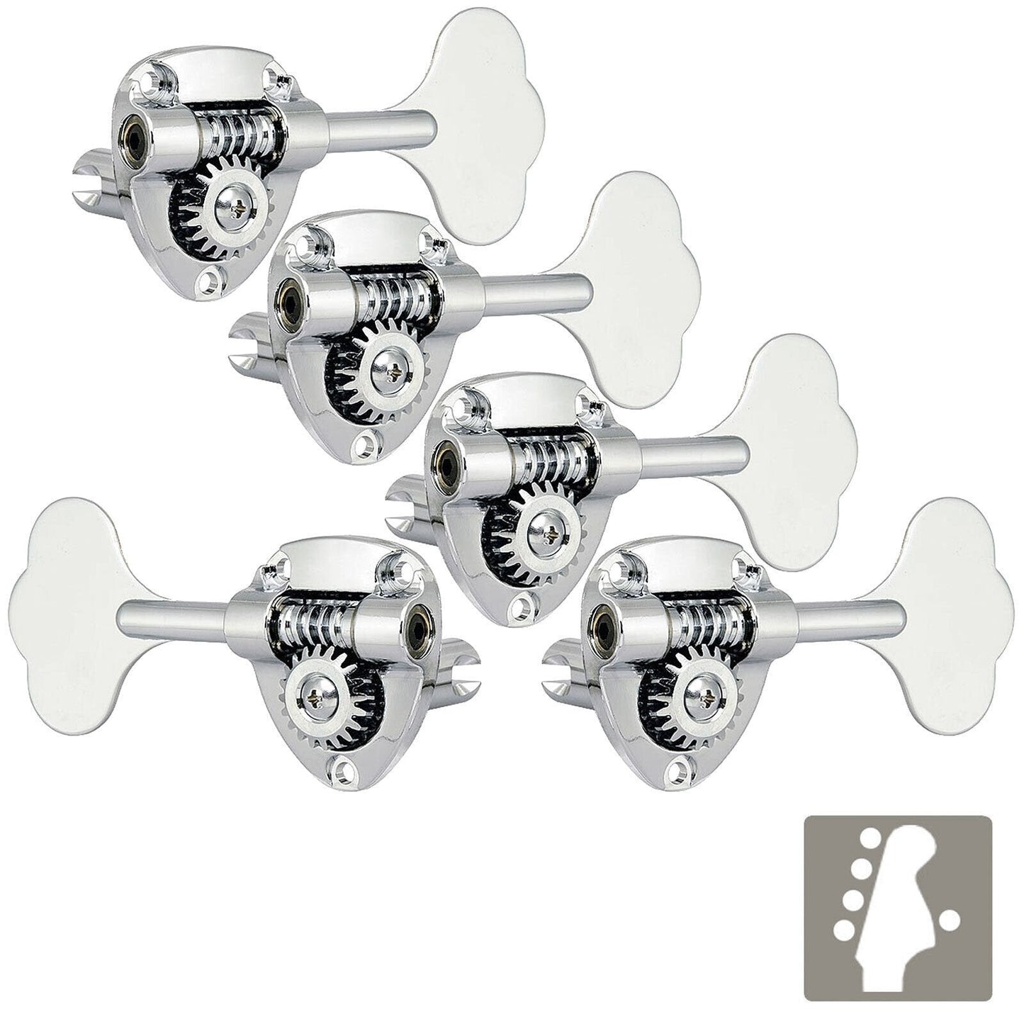 NEW Gotoh GB11W L4+R1 Bass Tuners Tuning Keys 20:1 w/ Hardware - 4x1 - CHROME