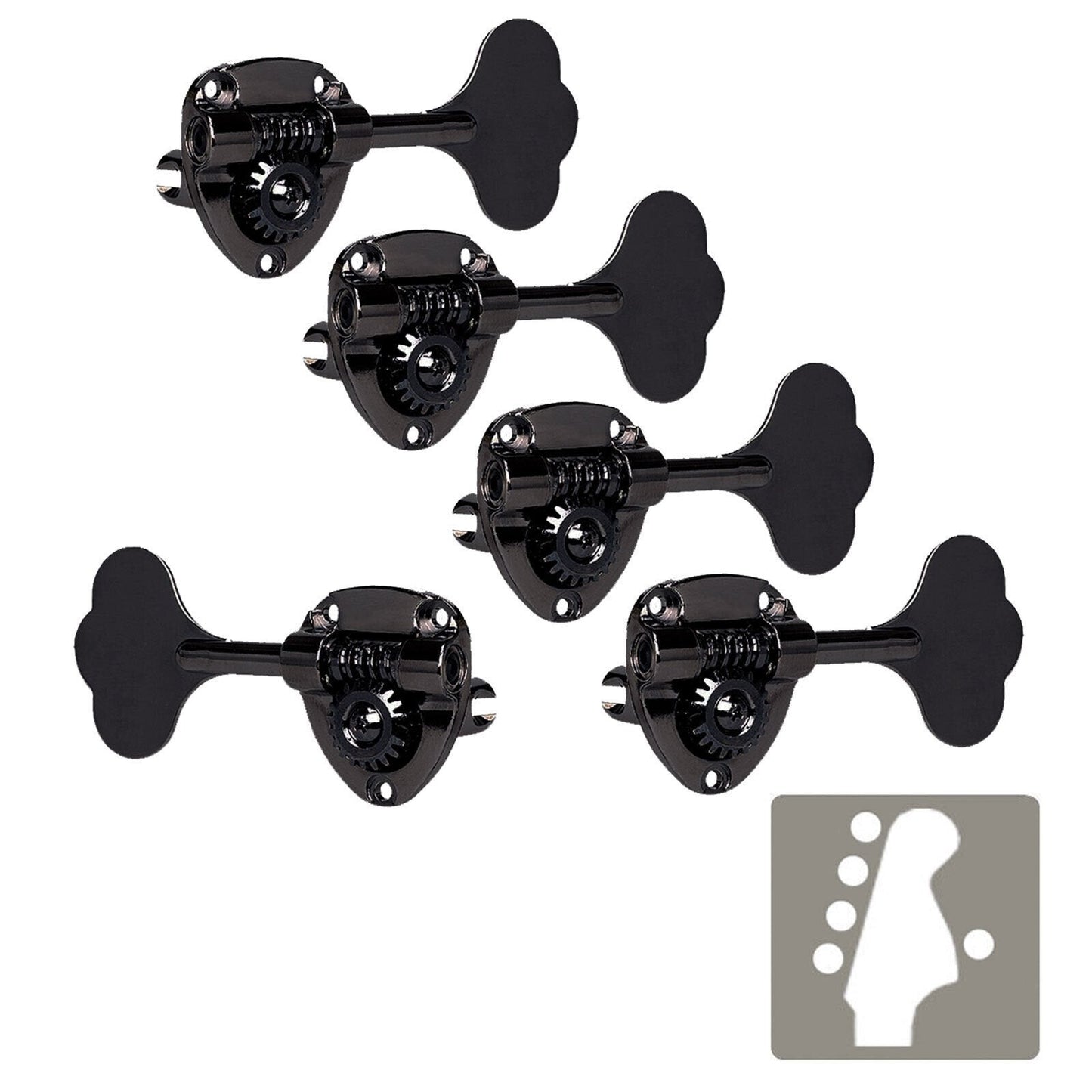 NEW Gotoh GB11W L4+R1 Bass Tuners Tuning Keys 20:1 w/ Hardware - 4x1 - BLACK